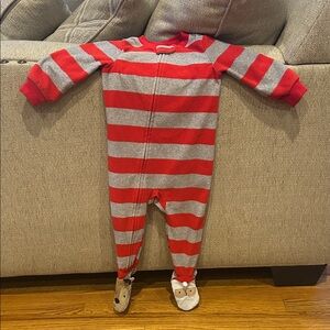 Carter's Santa Red and Gray Striped Footed One Piece